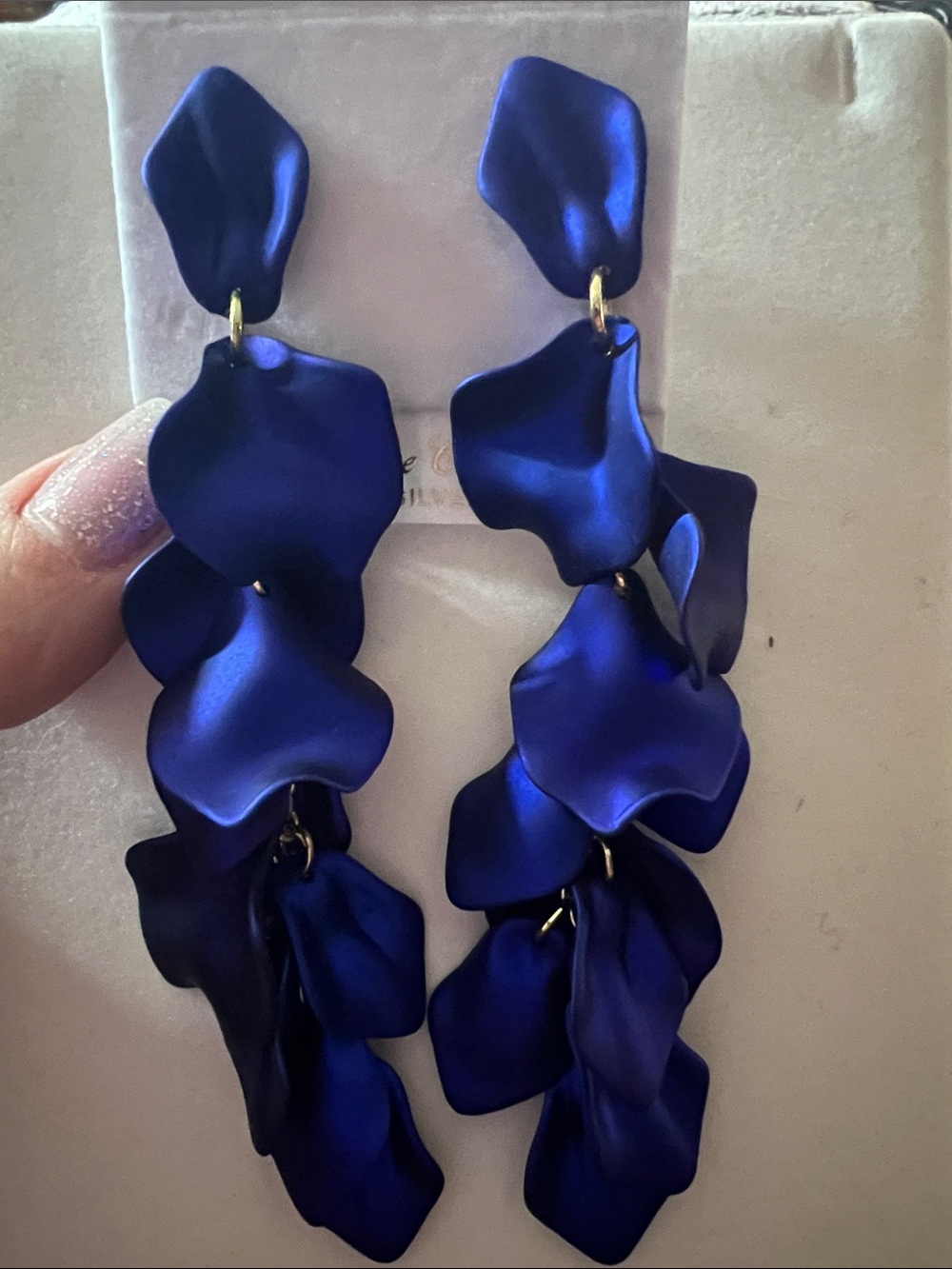 Matte Sapphire Petal Cascade Drop Earrings - Women Jewelry